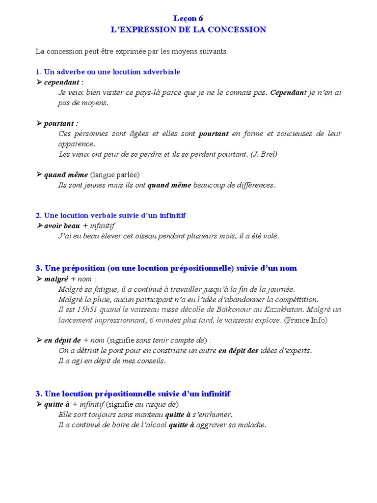Expression de La Concession | PDF | Verbe | Sujet (Grammaire)