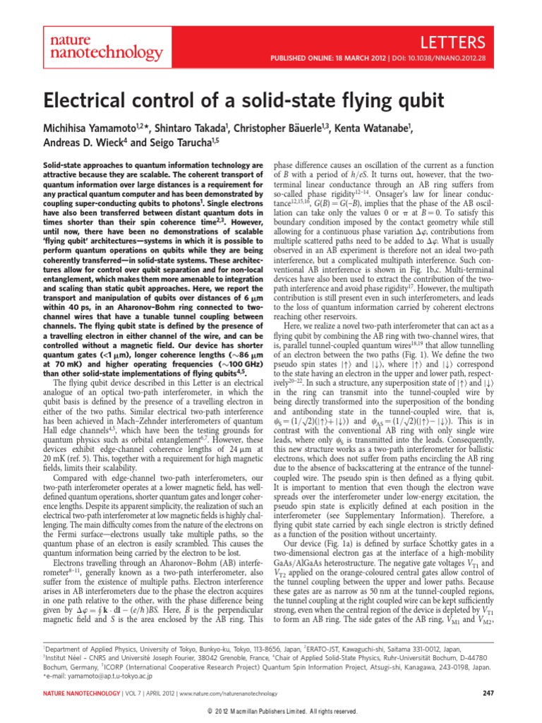 Electrical control of a solidstate flying qubit PDF Interferometry