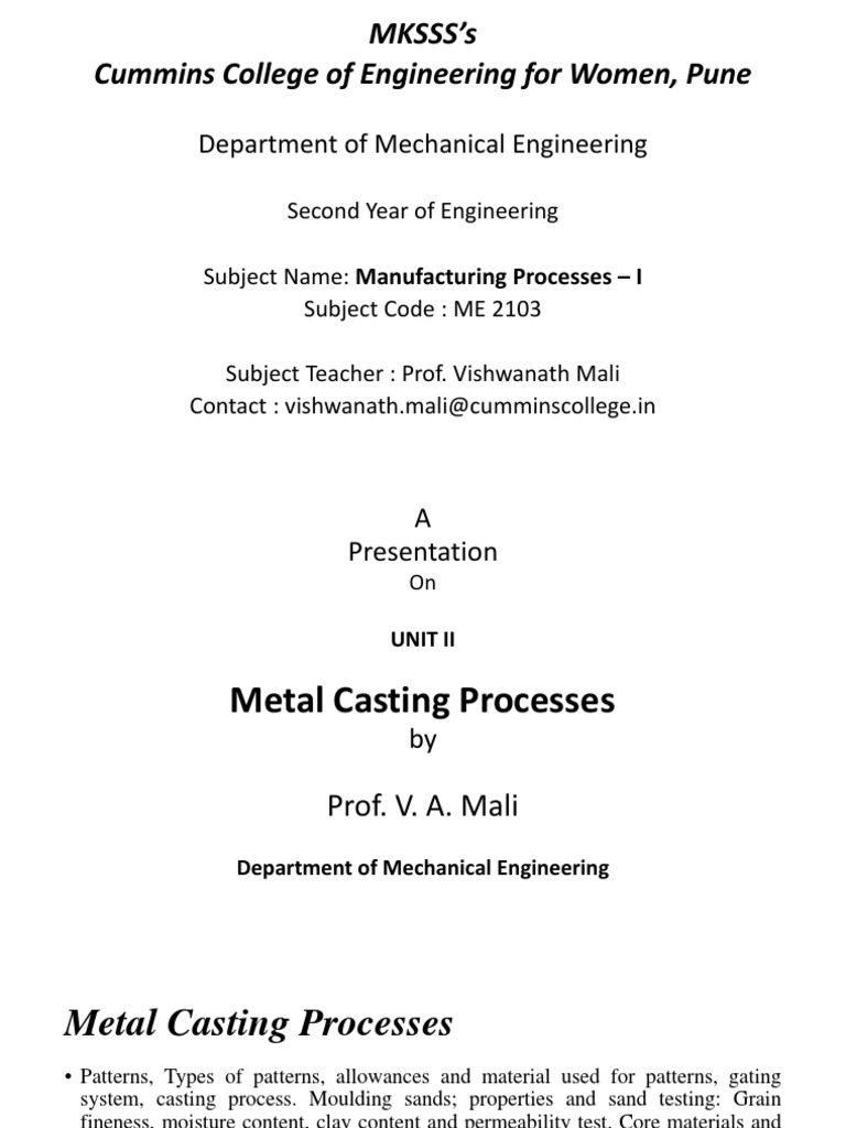 Metal Casting Process PDF Casting (Metalworking) Applied And Interdisciplinary Physics
