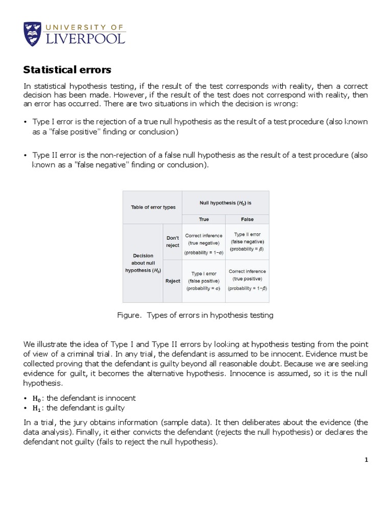Statistical Errors | PDF | Type I And Type Ii Errors | Statistical ...