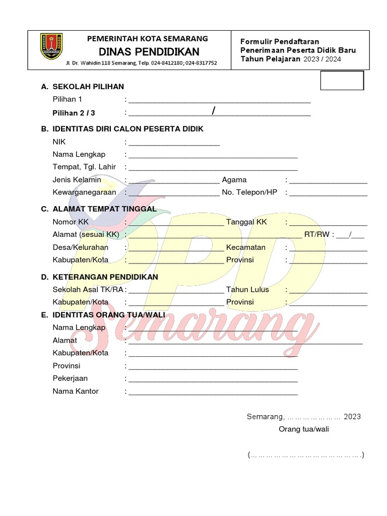 2023-2024 Formulir Pendaftaran Awal | PDF