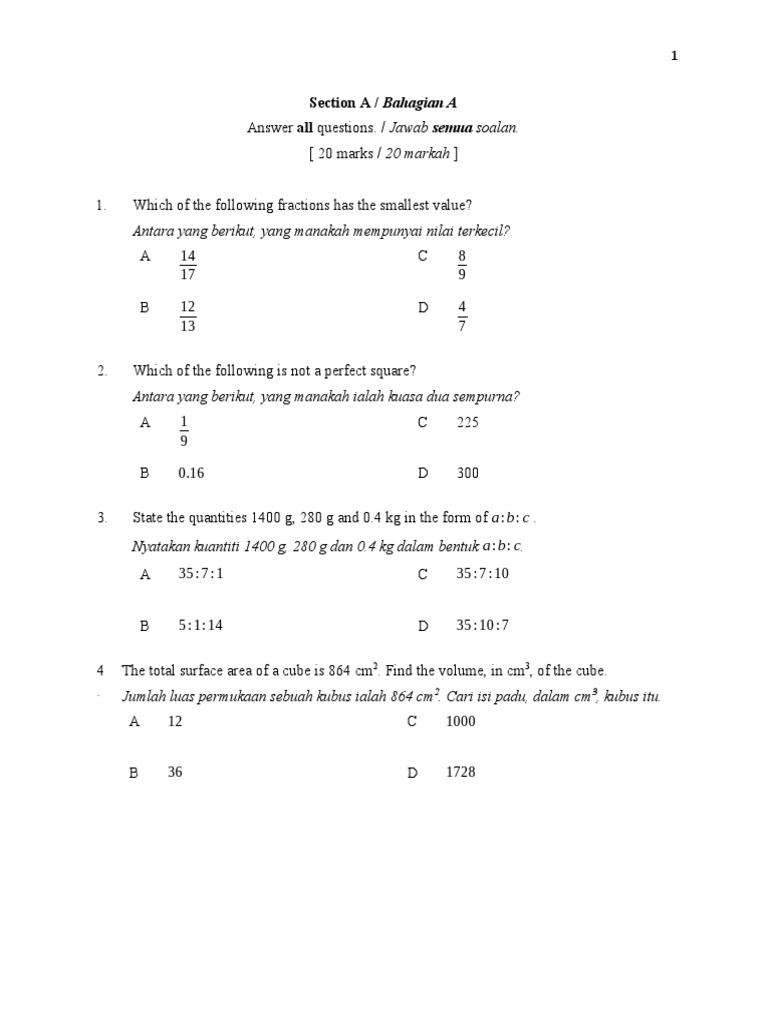Math F3 2022 - Soalan | PDF