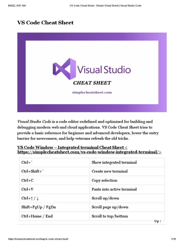 VS Code Cheat Sheet - Simple Cheat Sheet - Visual Studio Code | PDF ...