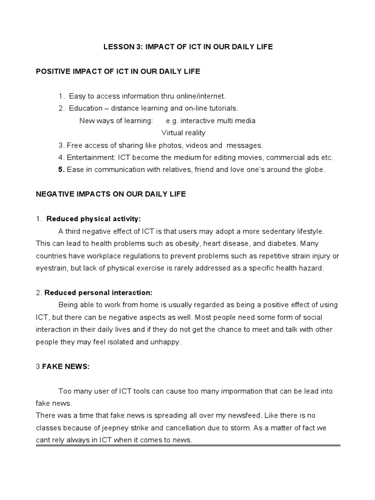 Impact of ICT on Daily Life: Pros and Cons | PDF | Social Science ...