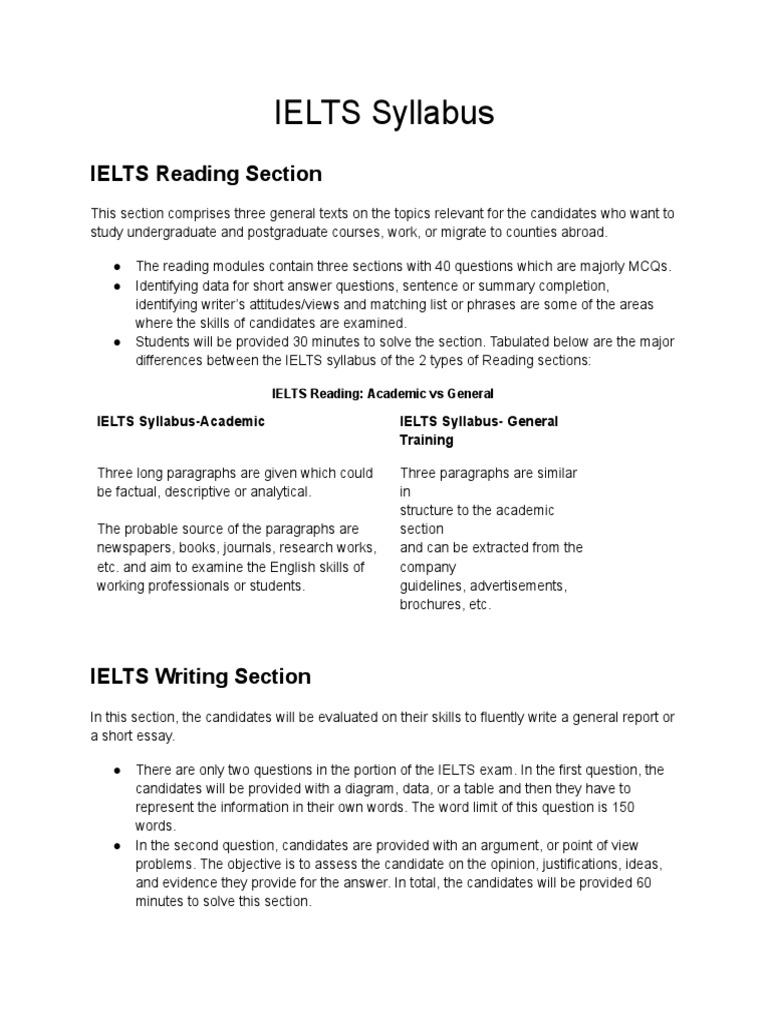 IELTS Syllabus | PDF | International English Language Testing System ...