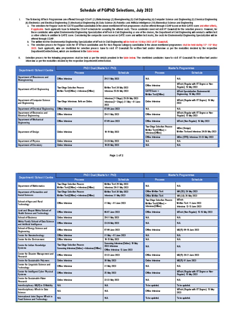 Schedule Jul 2023 PDF Engineering Online And Offline