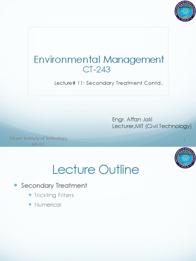 Lecture11 Sewage Secondary Treatment Contd PDF Sewage Treatment