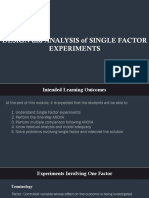 Design and Analysis of Single Factor Experiments Class