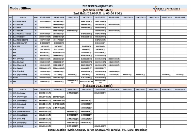 End Term Exam Schedule July 2023 | PDF | Vocational Education ...