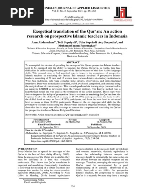 Exegetical translation of the Qur’an: An action research on prospective Islamic teachers in Indonesia 