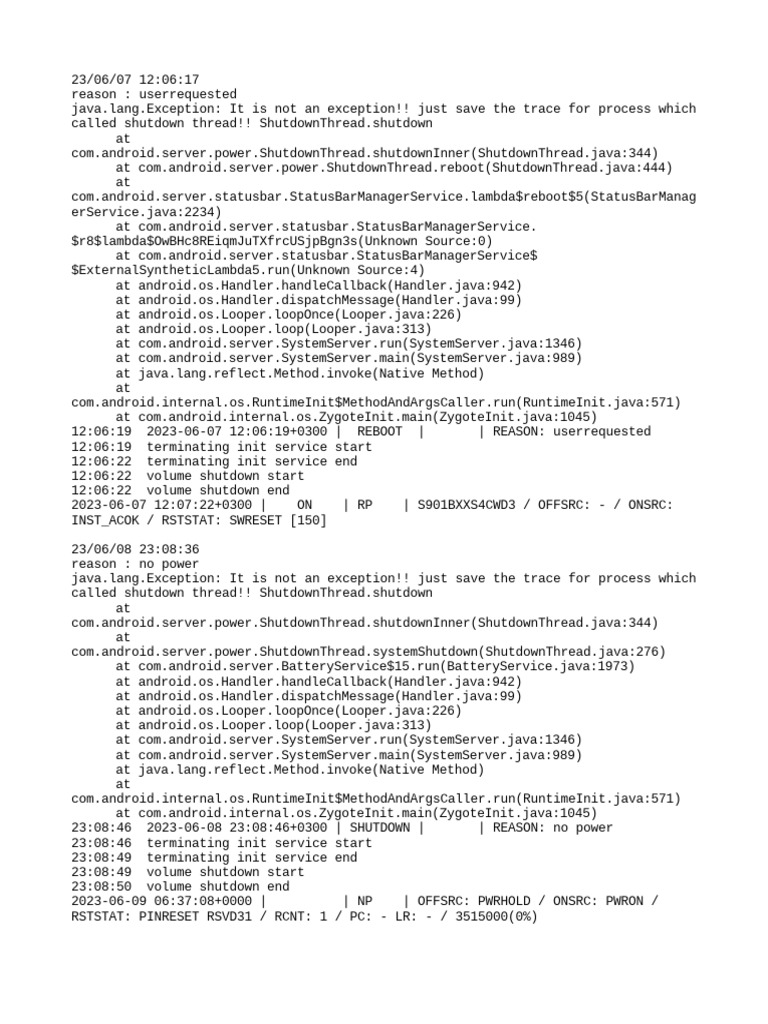 Android Shutdown and Reboot Logs | PDF | Java (Programming Language ...