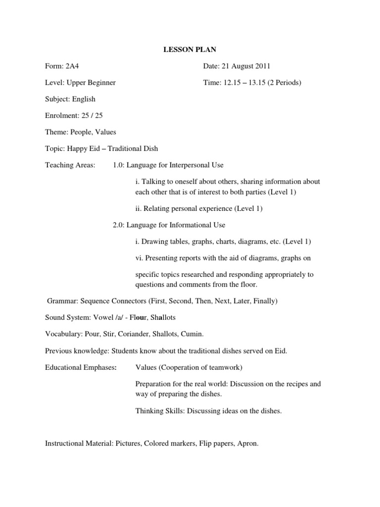 Hari Raya 2A4 PDF Lesson Plan Cognition