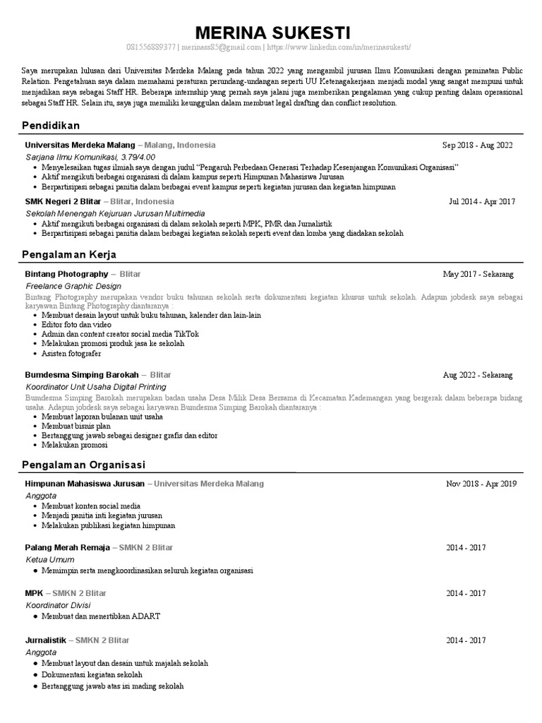 CV ATS Fresh Graduate | PDF