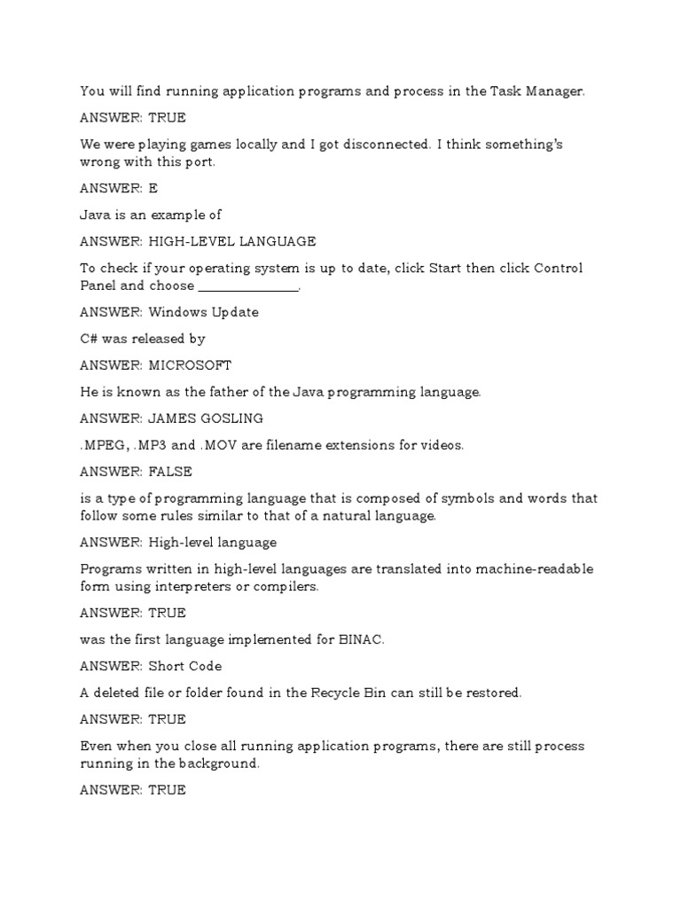 Computer Programming Quiz 2 | PDF | Computer Programming | Programming ...