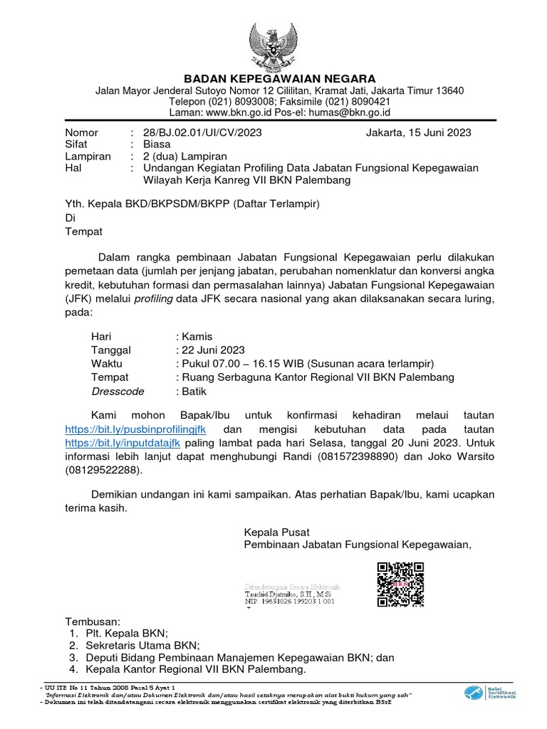 28 BJ.02.01 UI CV 2023-Undangan-Profiling-Palembang-Kanreg7 | PDF