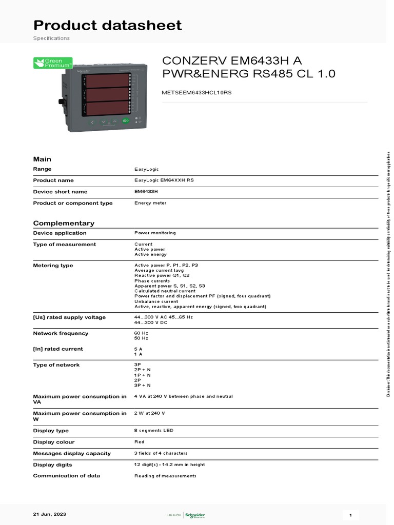 EasyLogic EM6433H Energy Meter Specs | PDF | Alternating Current | Ac Power