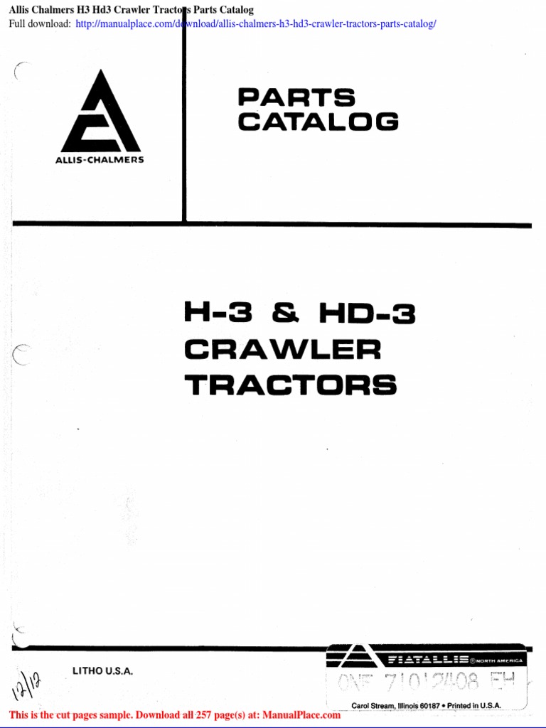 Allis Chalmers h3 Hd3 Crawler Tractors Parts Catalog PDF Piston Pump