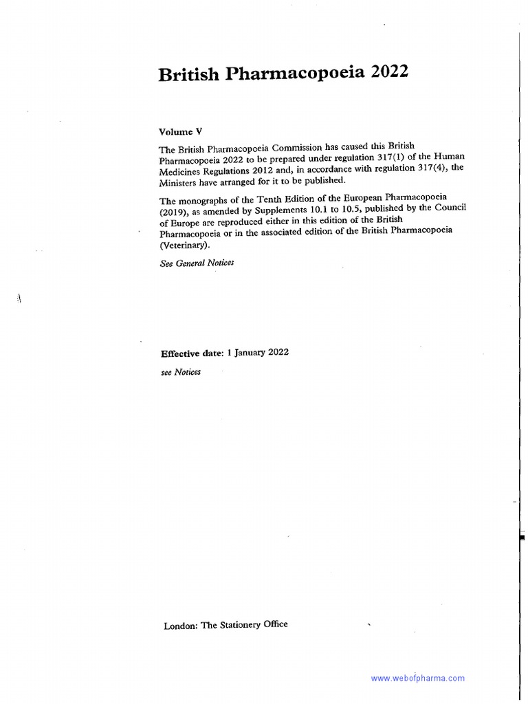 British Pharmacopoeia 2022 BP 2022 Volume V PDF Chemistry