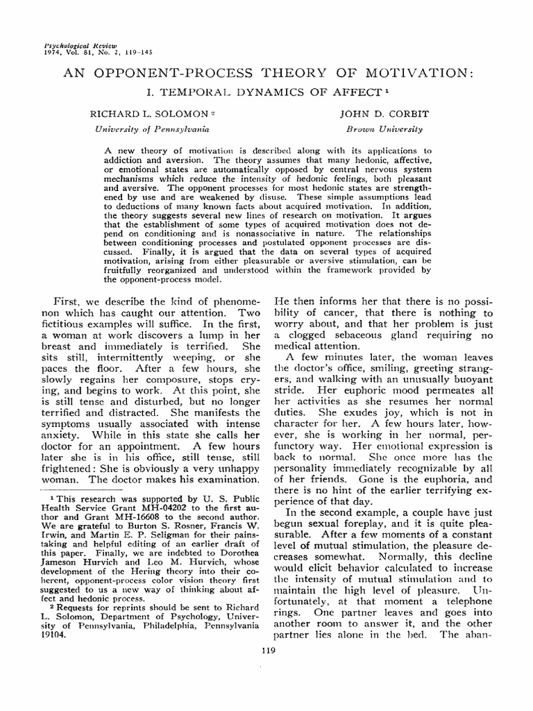 Opponent Process Theory | PDF | Affect (Psychology) | Perception