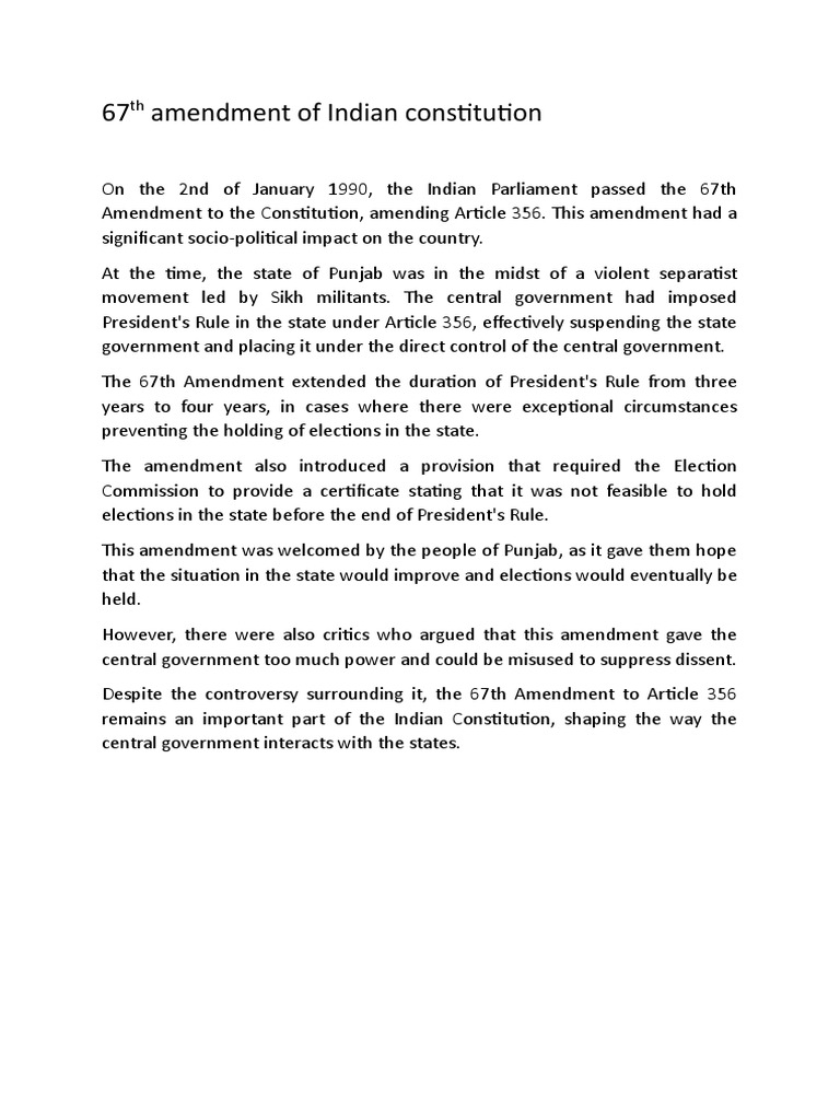 67th Amendment of Indian Constitution | PDF