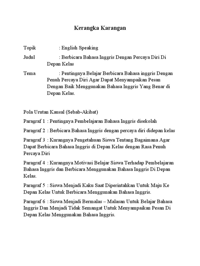 Kerangka Karangan Bahasa Indonesia | PDF