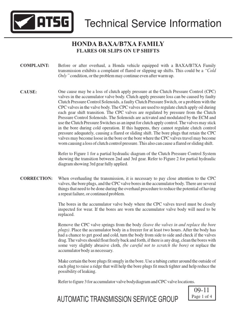 Technical Service Information: Honda Baxa/B7Xa Family | PDF | Automatic ...