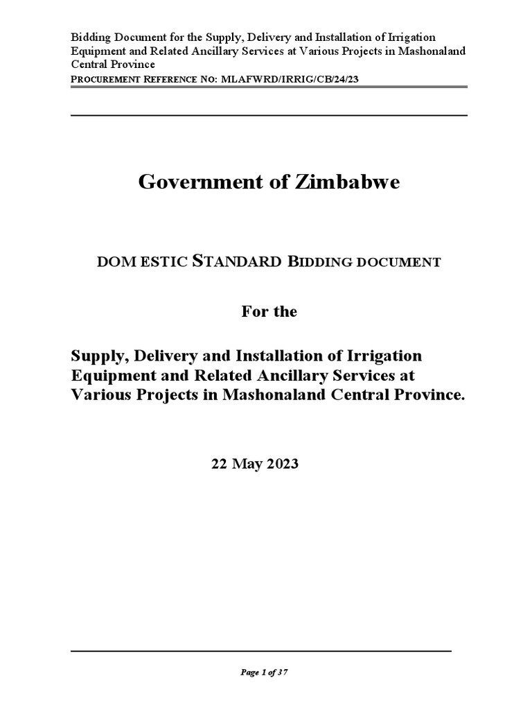 IRRIGATION TENDER MASH CENTRAL PROVINCE 2023 PDF Specification
