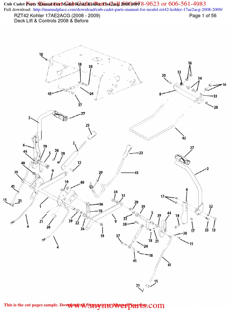 Cub Cadet Parts Manual For Model Rzt42 Kohler 17ae2acg 2008 2009