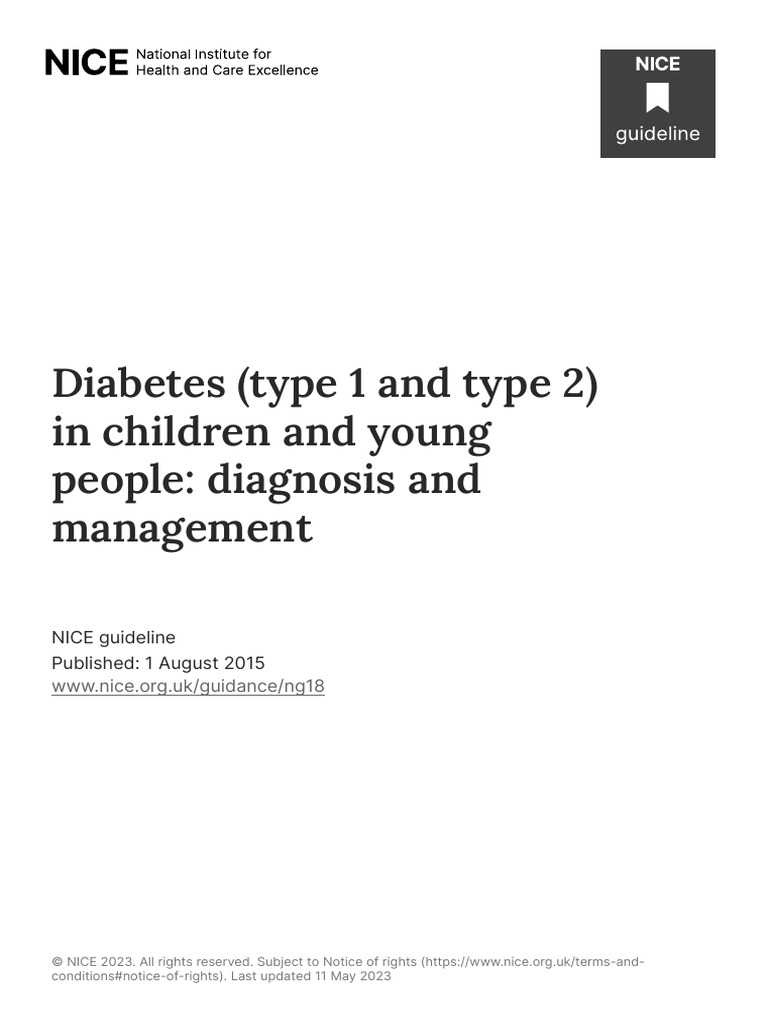 Nice guidlines diabetes type 1 and type 2 in children and young people