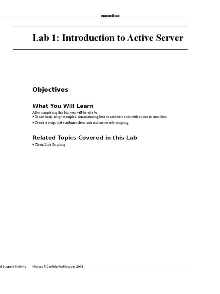 Lab 1: Introduction To Active Server: Objectives | PDF | Http Cookie ...