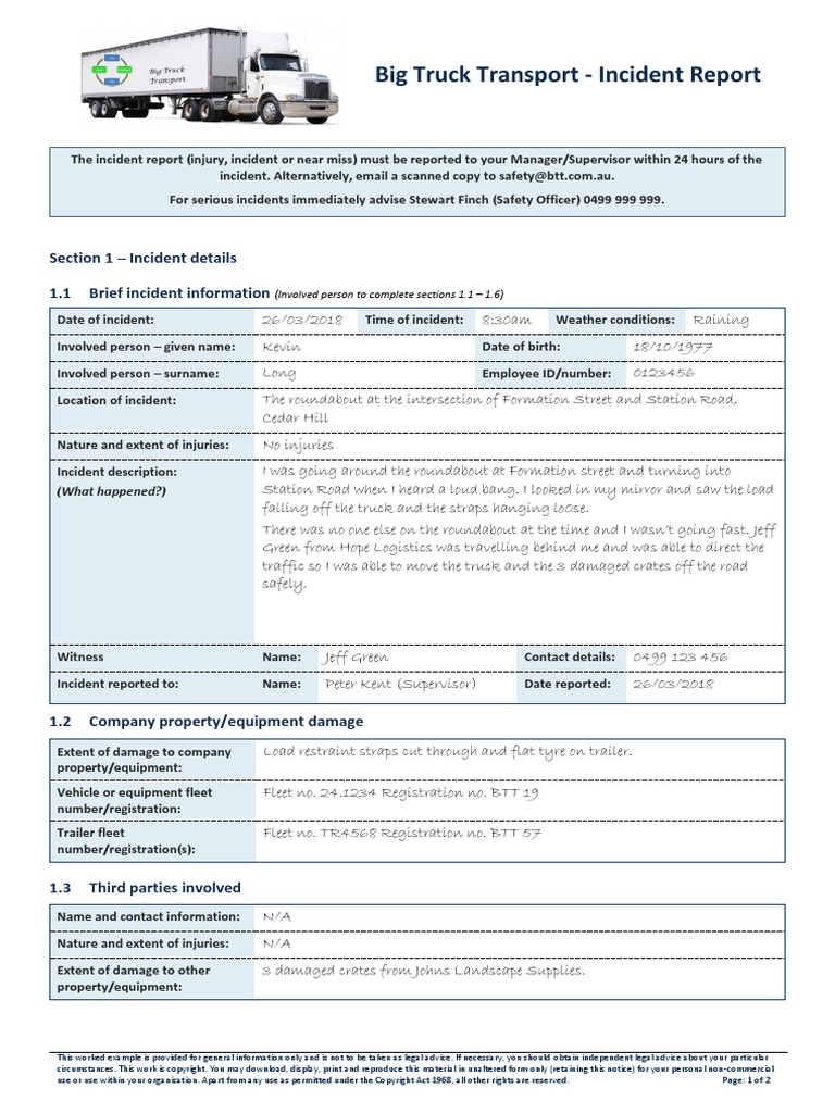 0900 Sms Worked Example Incident Report | PDF | Copyright | Traffic