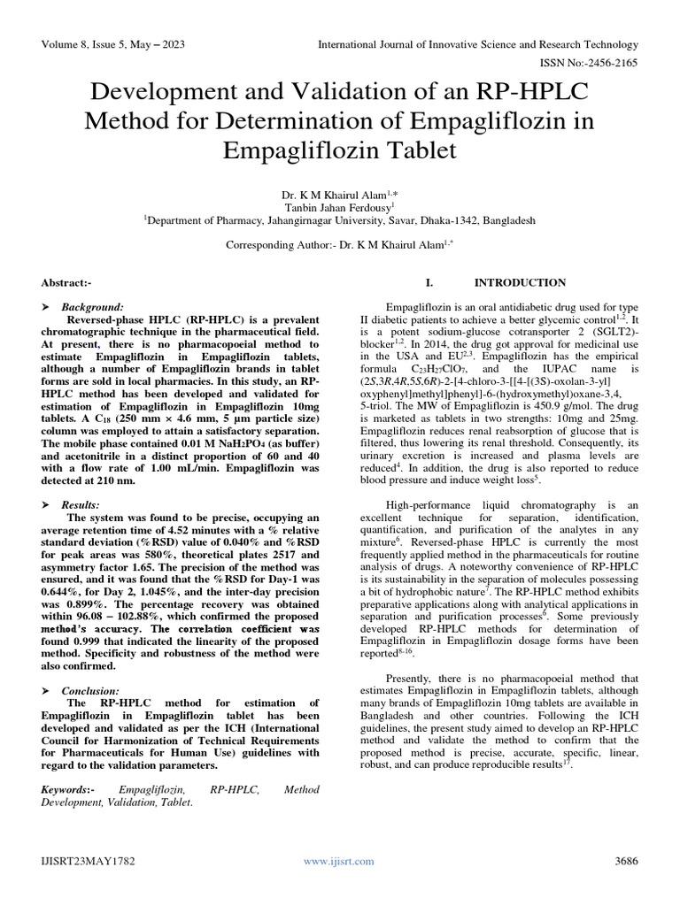 Development and Validation of An RP-HPLC Method For Determination of ...