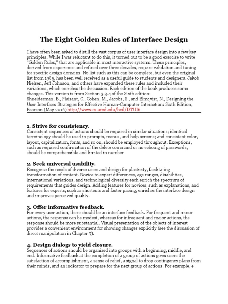The Eight Golden Rules of Interface Design | PDF | User Interface | Memory