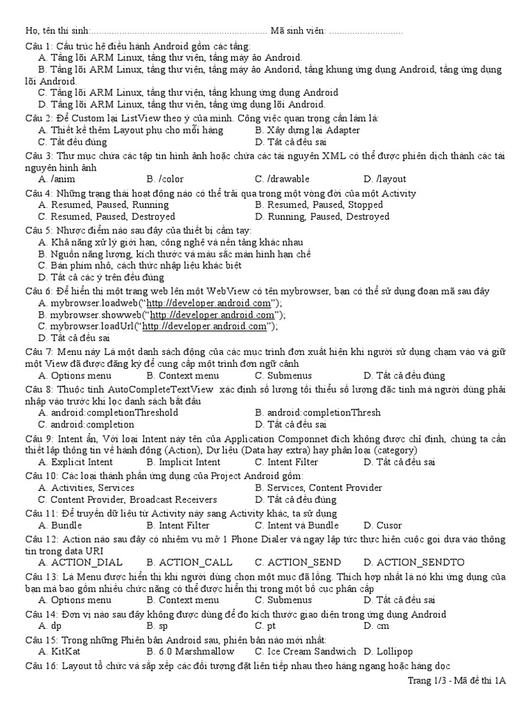 Trac Nghiem On Tap | PDF