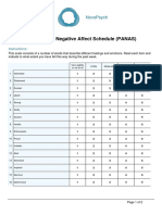 Panas Questionnaire Scale Positve Negative Affect