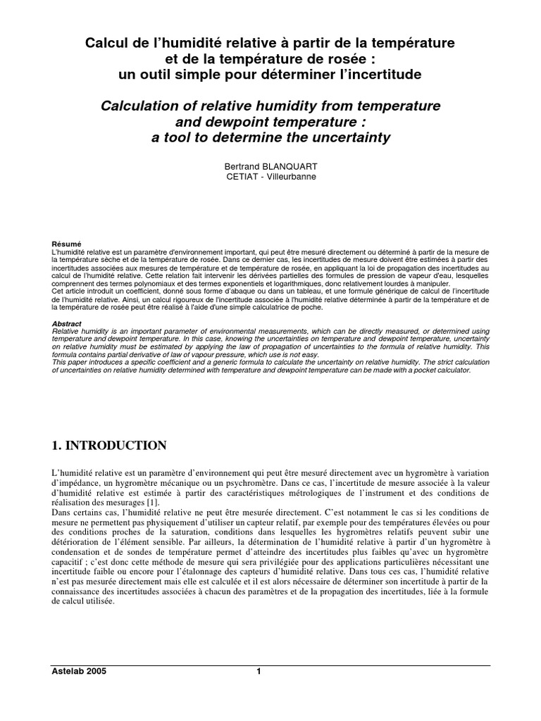 Calcul de l'incertitude d'humidité | PDF | Humidité | Métrologie