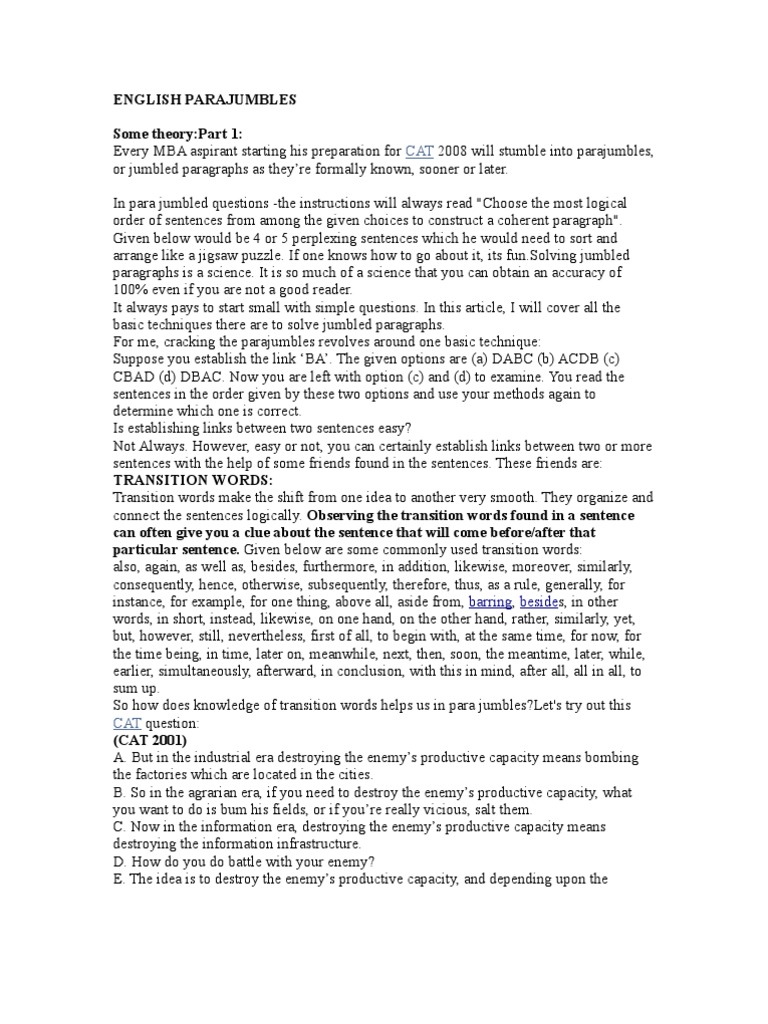 Jumbled paragraph with answers image