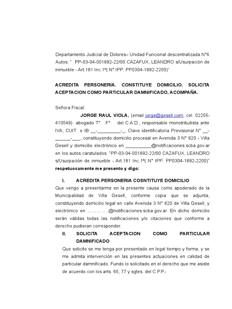 Se Presenta Como Particular Damnificado PDF