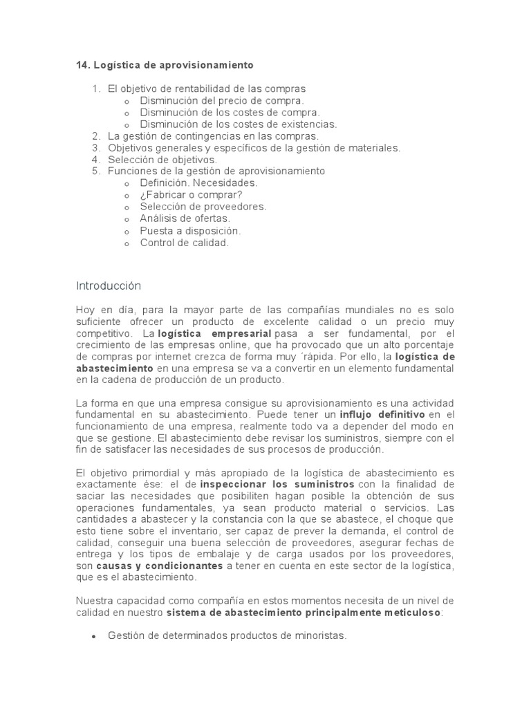 Logística de Aprovisionamiento Eficiente | PDF | Logística | Calidad ...