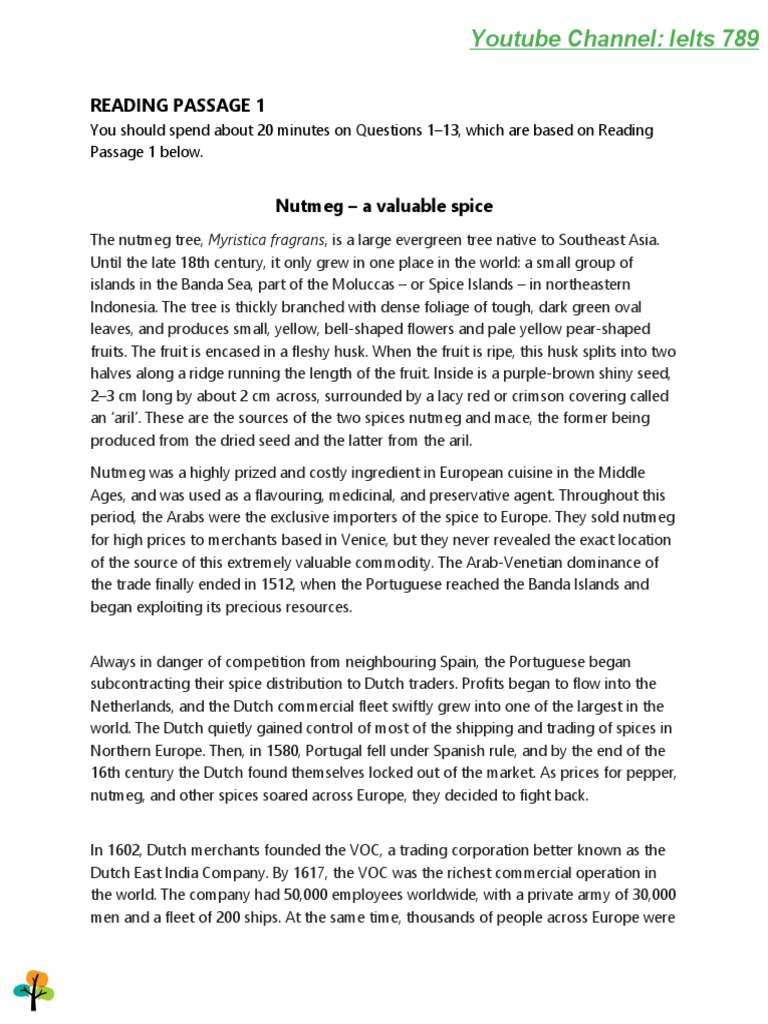 Nutmeg A Valuable Spice Academic Reading Test 15 PDF PDF Nutmeg