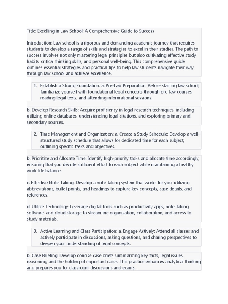 Excelling In Law School A Comprehensive Guide To Success Pdf