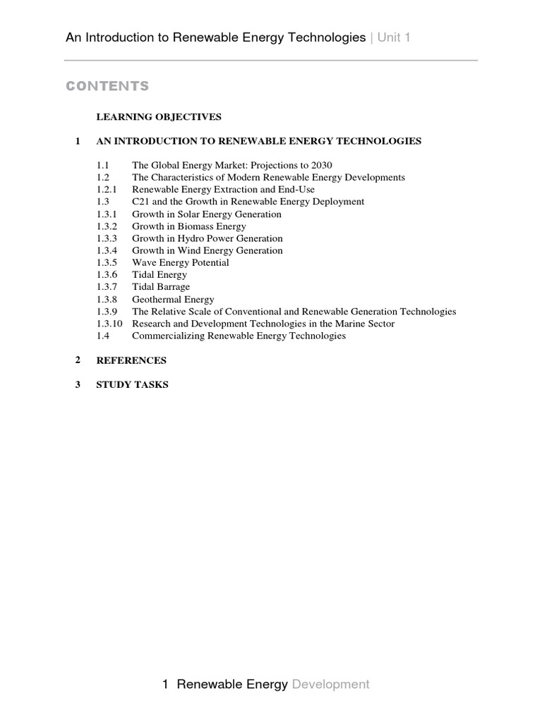 Ren Tech Unit 1 Intro PDF Renewable Energy Electricity Generation