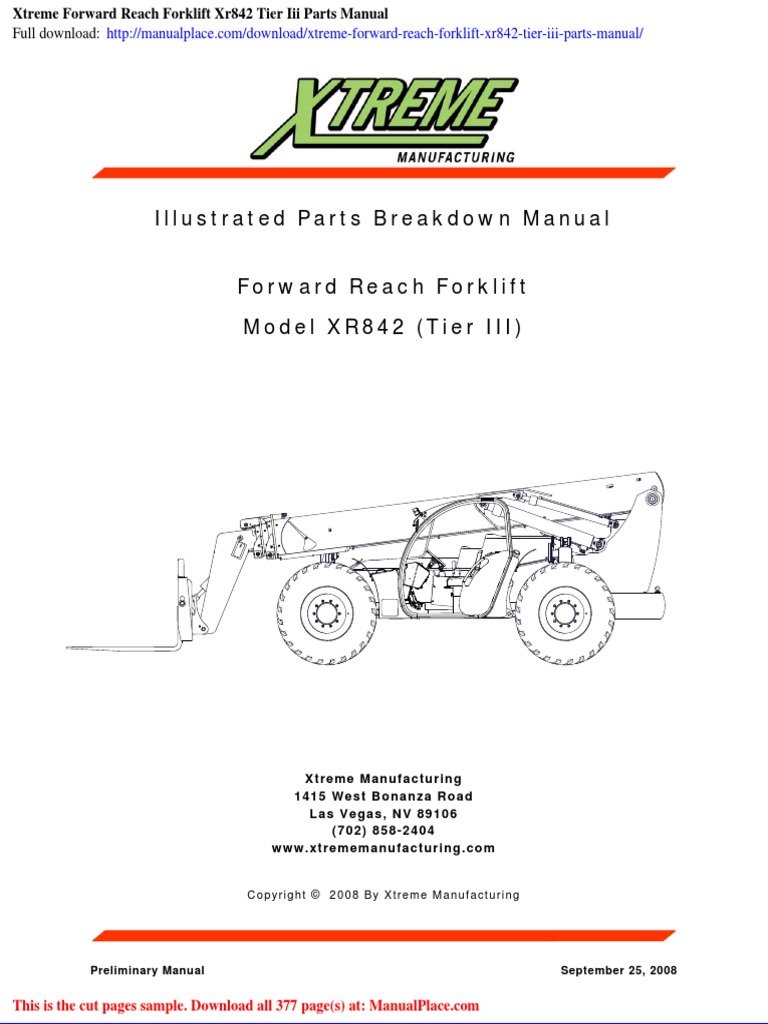 Xtreme Forward Reach Forklift Xr842 Tier III Parts Manual PDF Screw