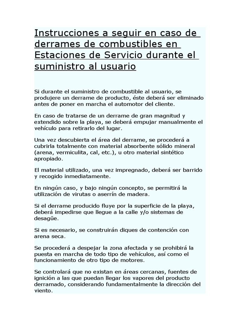 Procedimiento ante derrames de combustible | PDF | Tecnología