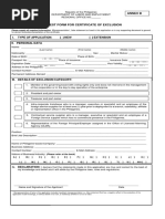 Application Form For Certificate of Exclusion