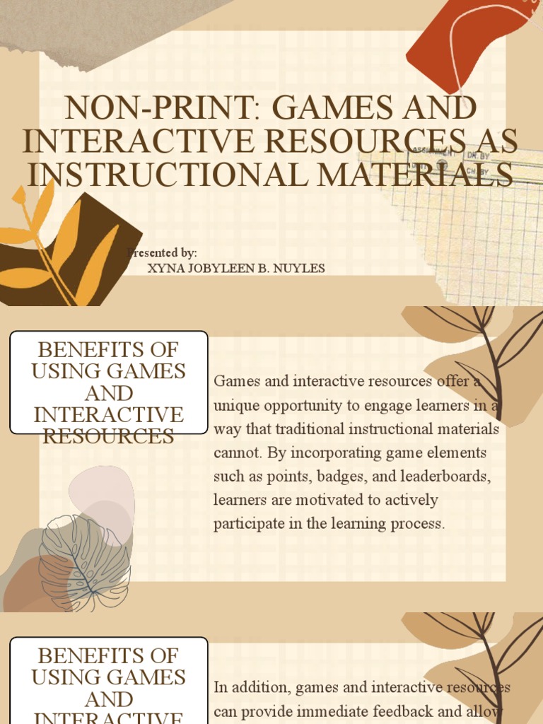 Non-Print Games and Interactive Resources As Instructional Materials ...
