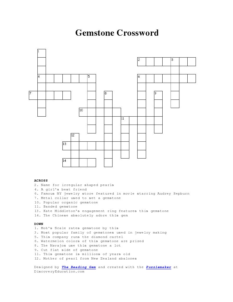 Gemstone Crossword PDF Gemstone Jewellery