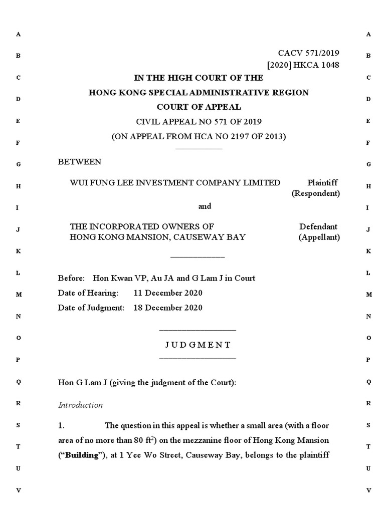BM CACV 2019571 Hong Kong Mansion Common Area PDF Judgment (Law