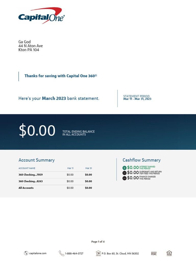 Capital One Bank Statement MAR 2023 PDF Transaction Account Economies