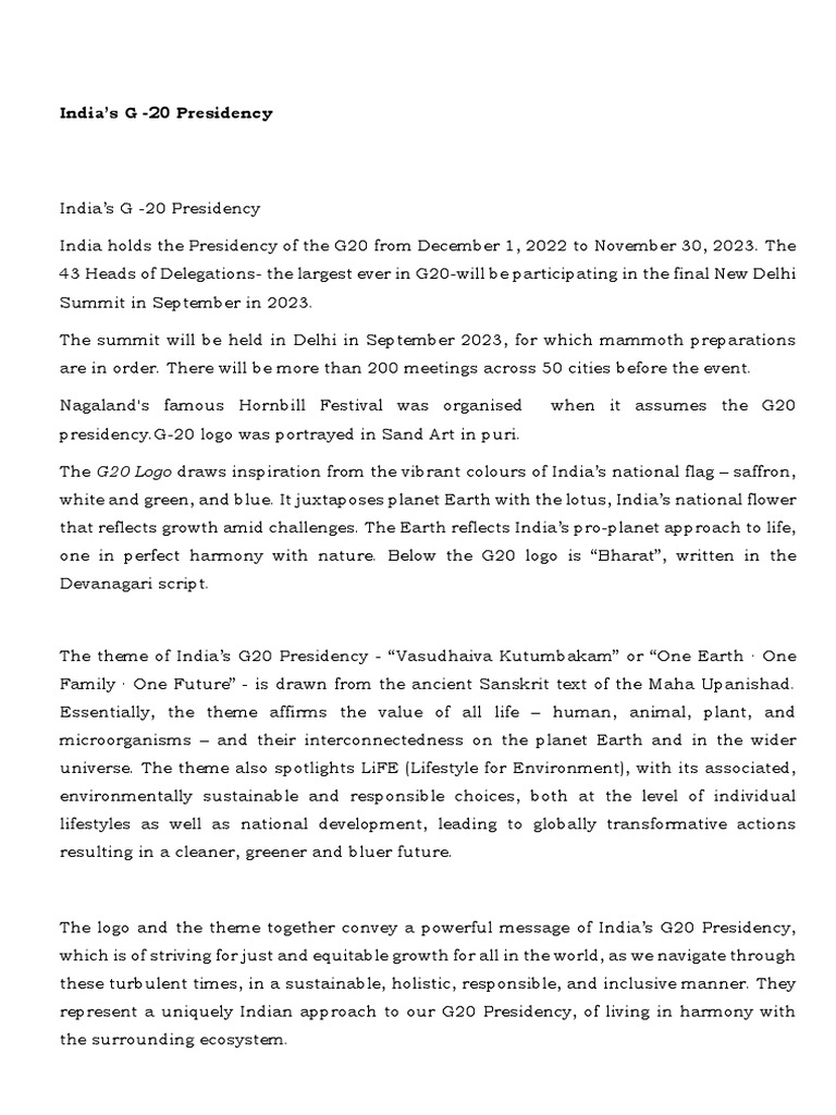 G 20 Summit in Indian Presidency PDF PDF Economies Global Politics